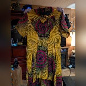 Rat Darten African Print Vibrant Yellow and Pink Patterned Dress